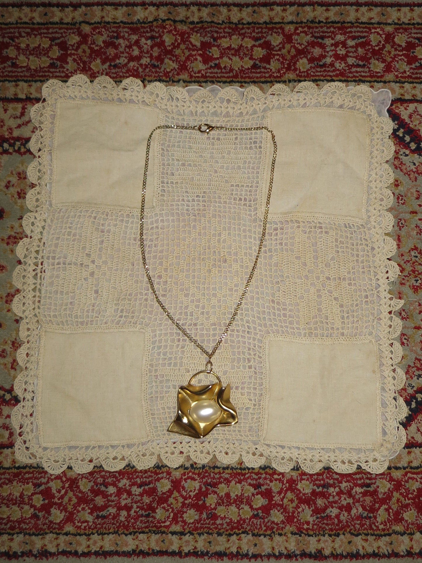 Folded Gold Pearl Charm Necklace