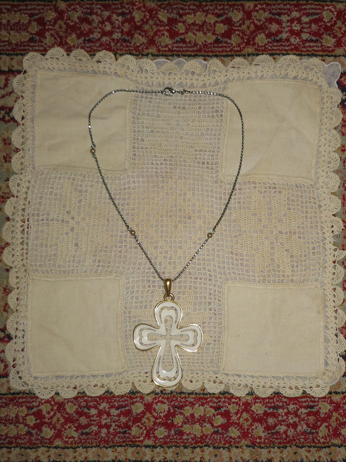 Trifari Gold Enamel Cross Necklace
