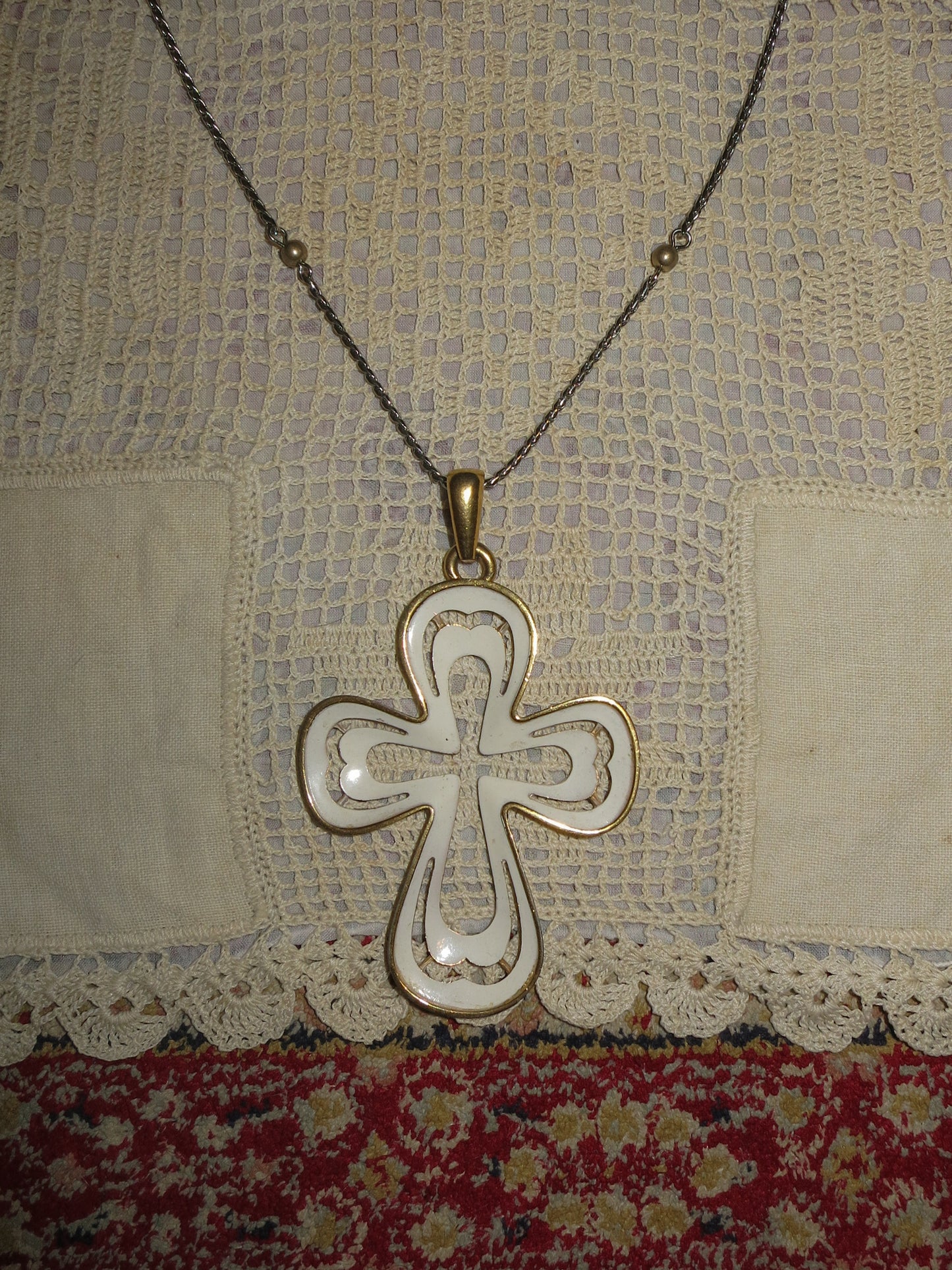 Trifari Gold Enamel Cross Necklace