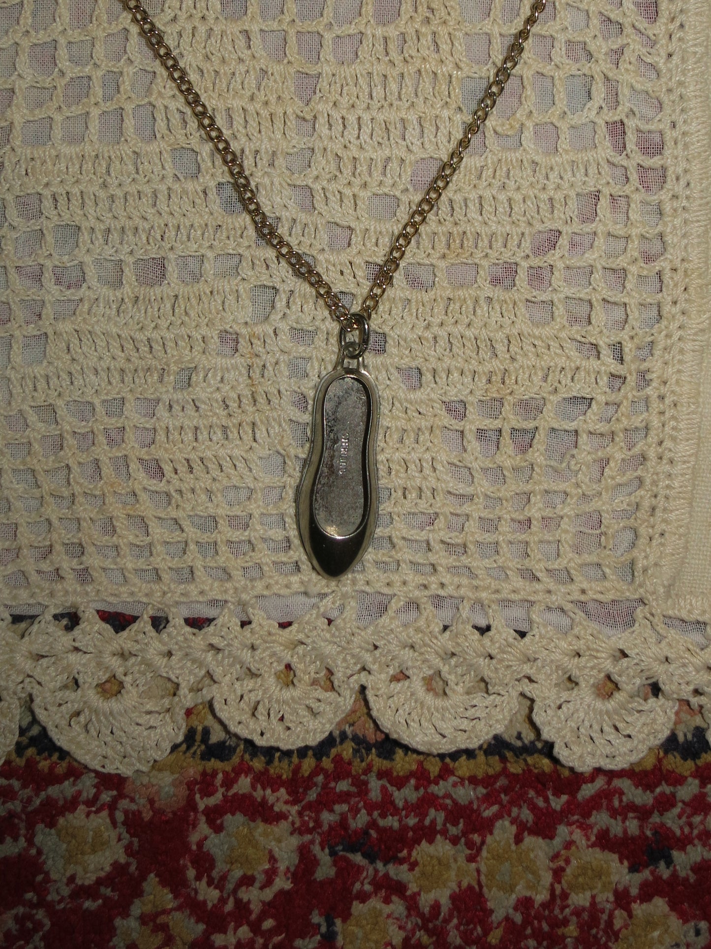 Vintage Silver Slipper Necklace