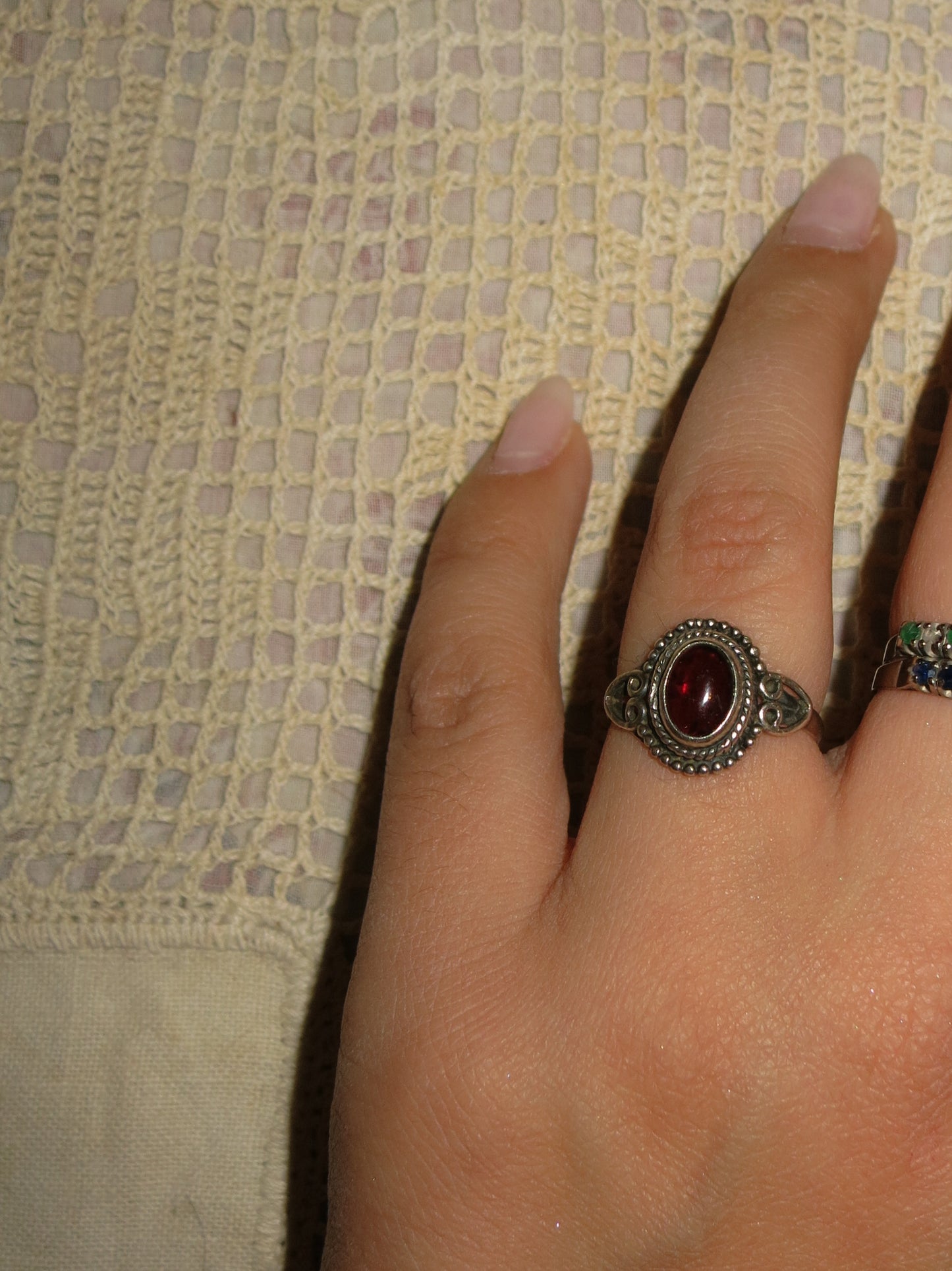 Silver Red Stone Ring