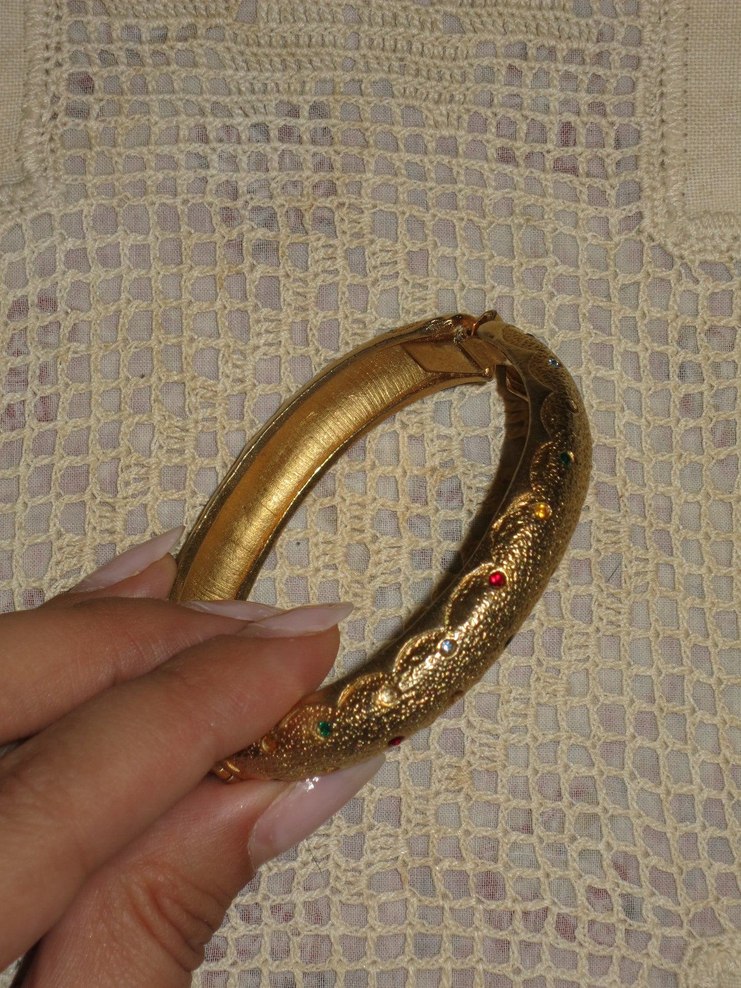 Gold Bangle with Multicolor Stones