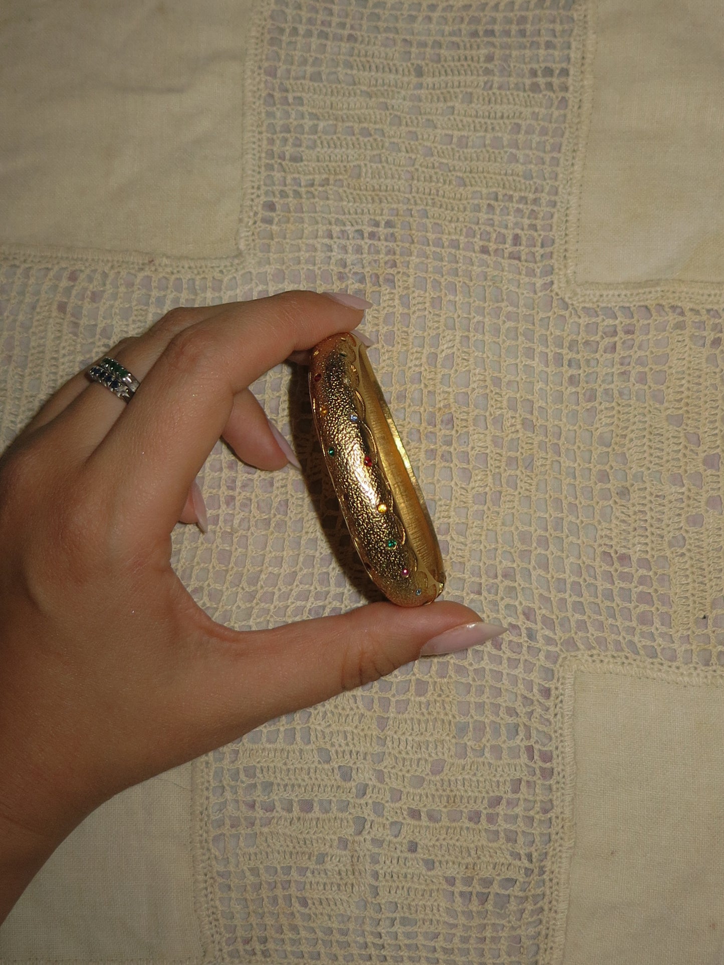 Gold Bangle with Multicolor Stones