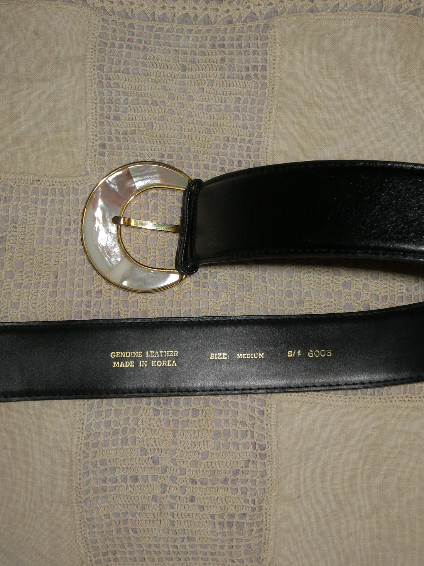 Mother of Pearl Black Leather Belt