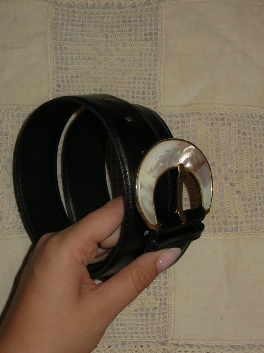 Mother of Pearl Black Leather Belt